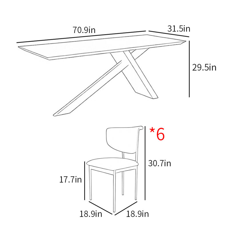 Ensemble de table de salle à manger rectangulaire de style français, H 29,5 po x L 70,9 po x l 31,5 po, Blanc