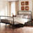 Queen Size Metal Bed, Iron Platform And Headboard, No Box Spring, Silent Nighttime Dream Period, Black Bed Frame With Build, Spring Not Required, Quiet Rest,