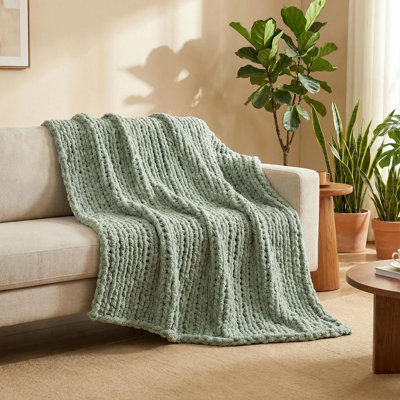  Jeté épais en chenille tricoté à la main pour canapé, lit et canapé