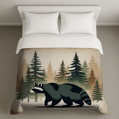 Raccoon And Pine Trees Duvet Covers