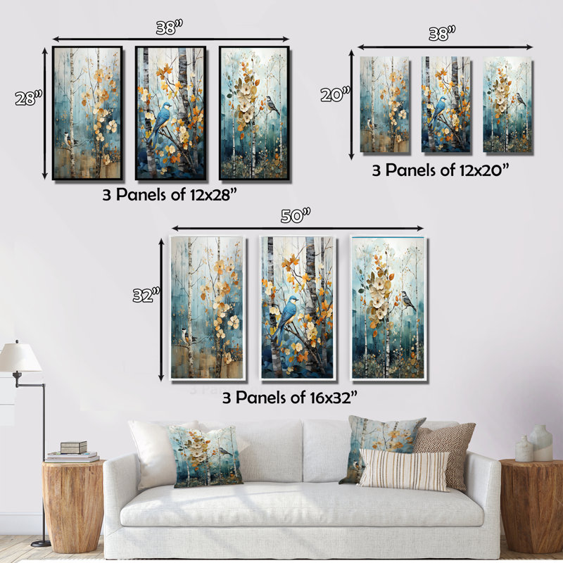 3 pièces sur toile - Forêt enchantée de bouleaux, Toile tendue, H 20 po x l 36 po