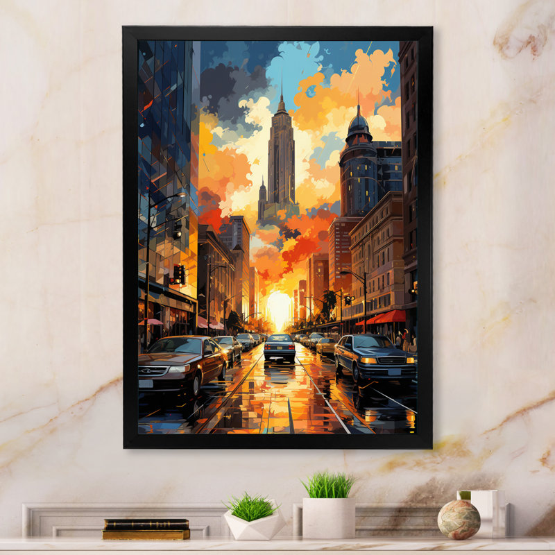 City Detroit Popart III sur toile, Cadre photo noir, H 20 po x l 12 po x P 1 po