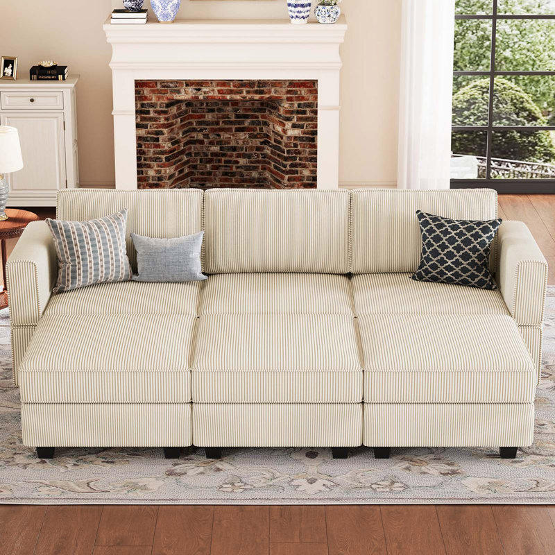 Hursey Rectangle Corduroy Sofa Bed Storage Couch Sleeper Convertible Different Shape Modular Sectional Sofa With Adjustable Armrest Backrest Movable Ottoman