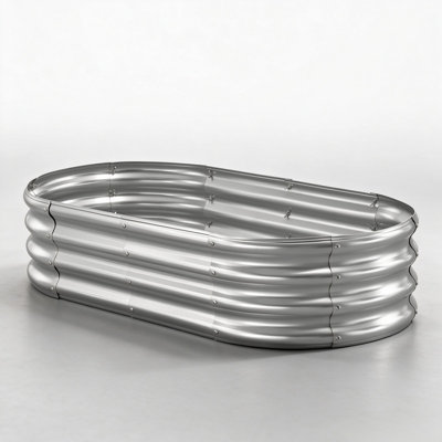Rustproof Galvanized Oval Raised Garden Planter, Open Bottom Ventilated Design, Safe Smooth Edge Metal Bed for Patio Yard Planting, Full Assembly Kit Included