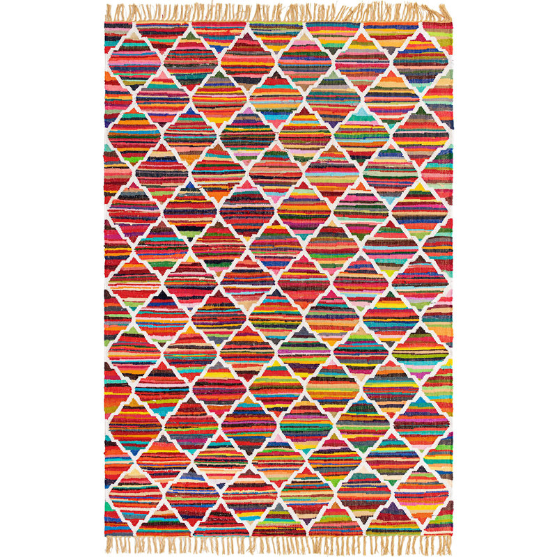 Abstract Handmade Cotton Area Rug in Multi Color - Red, Rectangle 9' x 12'