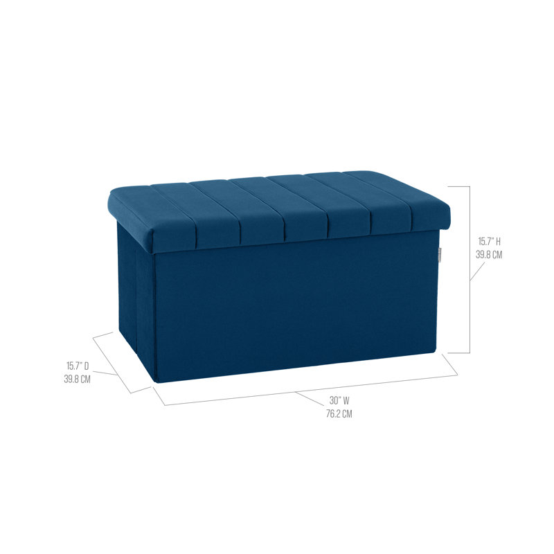 30" Upholstered Ottoman with Storage, Blue Velvet