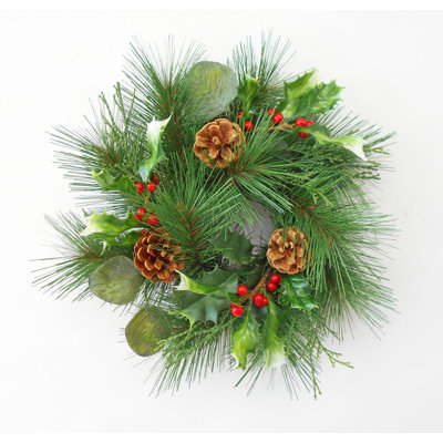 Christmas Holly Berry Pinecone Wreath