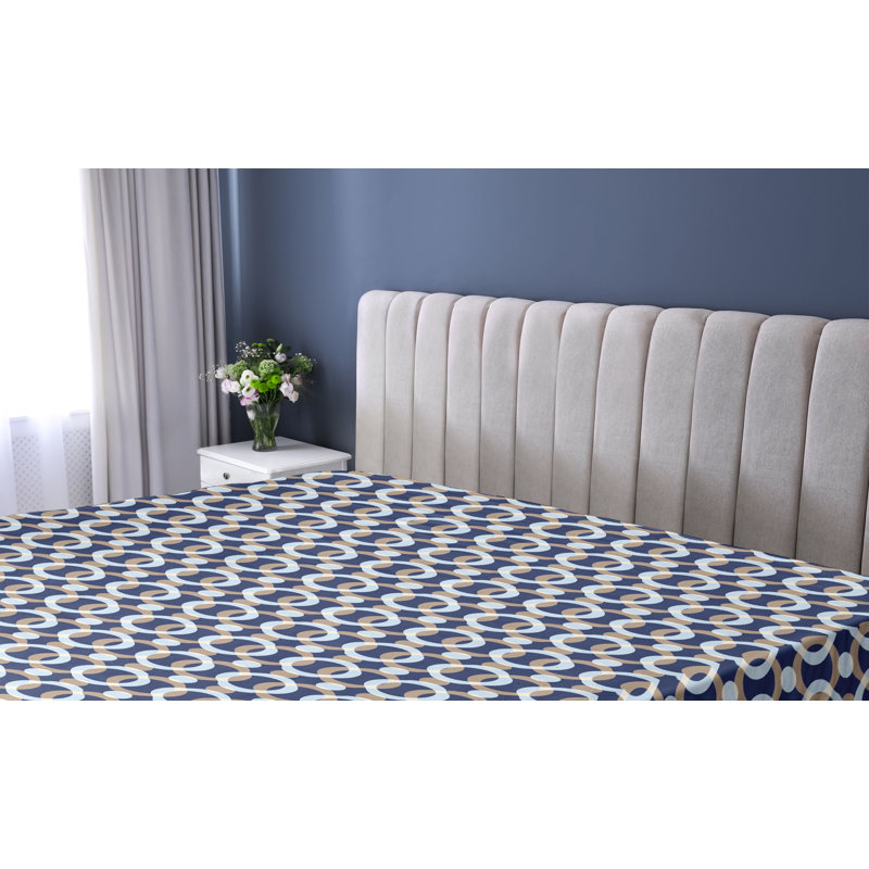 Ambesonne Abstract Modern Art Fitted Sheet Geometric Print Soft Blue Indigo Camel, Queen Fitted Sheet