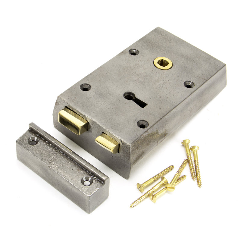Rim Lock Iron, 8.6cm H x 15cm W x 3.1cm D