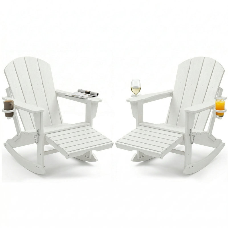 Chaise Adirondack d'extérieur à bascule avec table berçante, Blanc