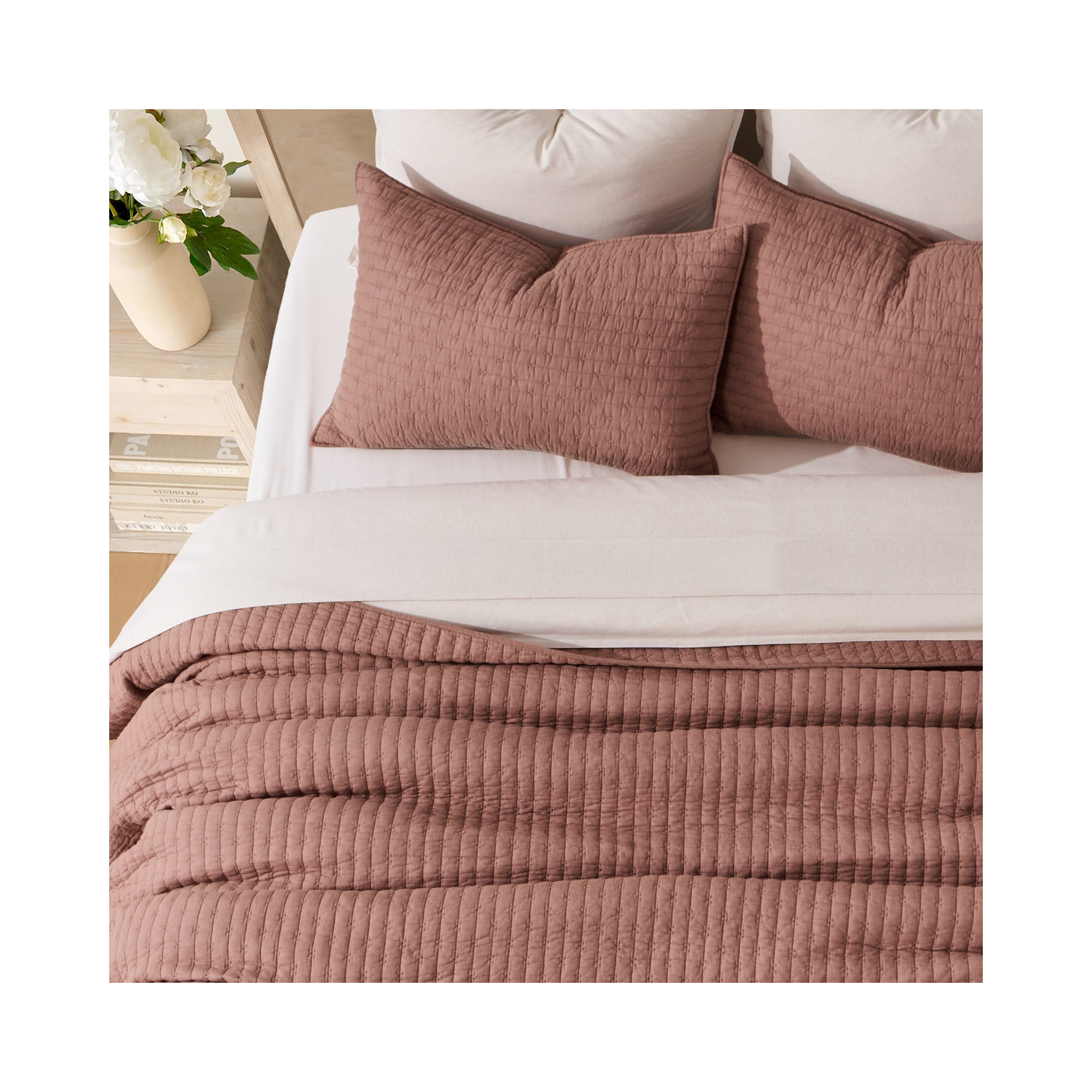 Cross Stitch Cotton Quilt set, Terracotta Clay, King