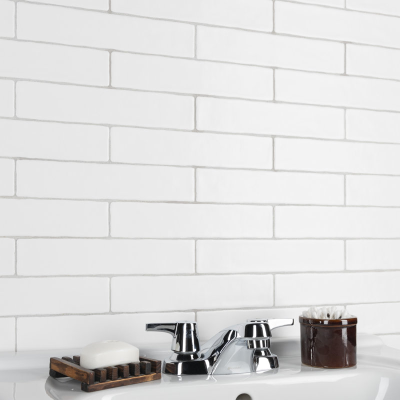 Chester 2" x 10" Ceramic Brick Look Subway Tile, Matte White
