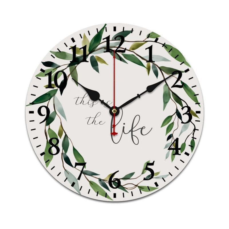 Horloge murale 12 po x 12 po avec couronne verte et feuilles, pour allée de jardin