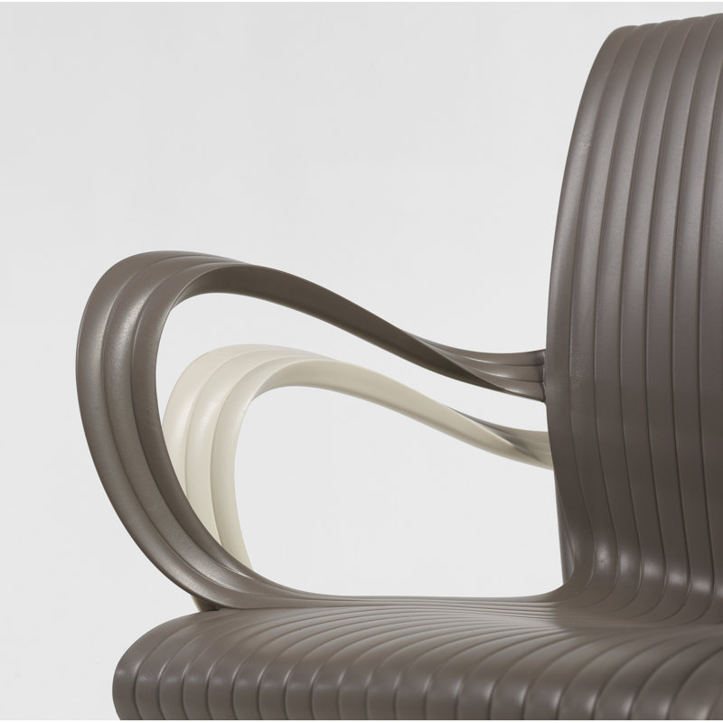 Achaia Stacking Patio Dining Armchair with Cushion, Burro