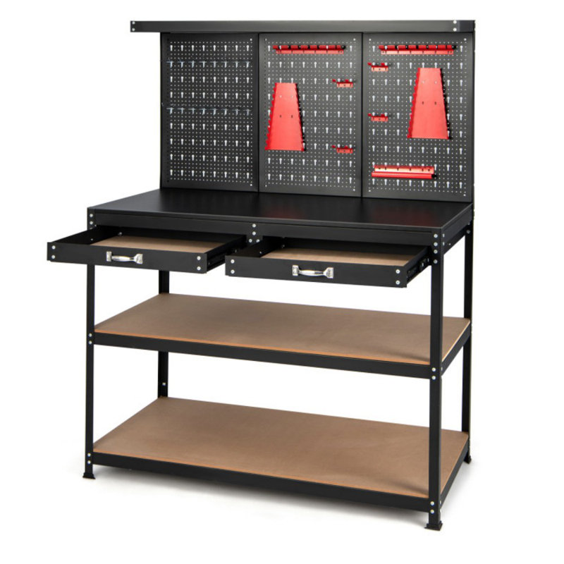 48 Inch Workbench With Pegboard And Drawers