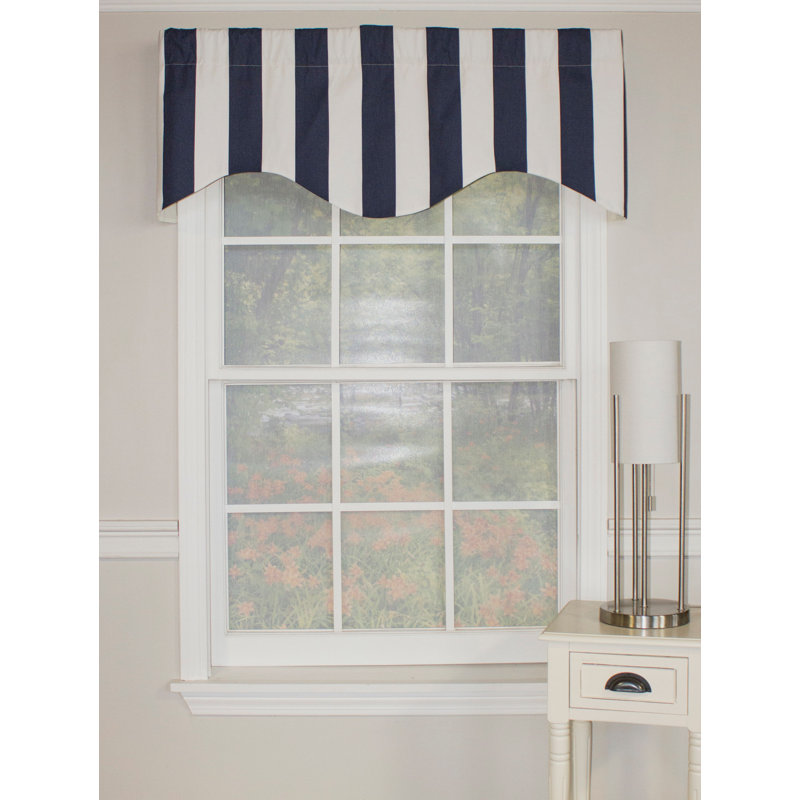 Hazeltine Cotton Blend Striped Scalloped Window Valance, Navy