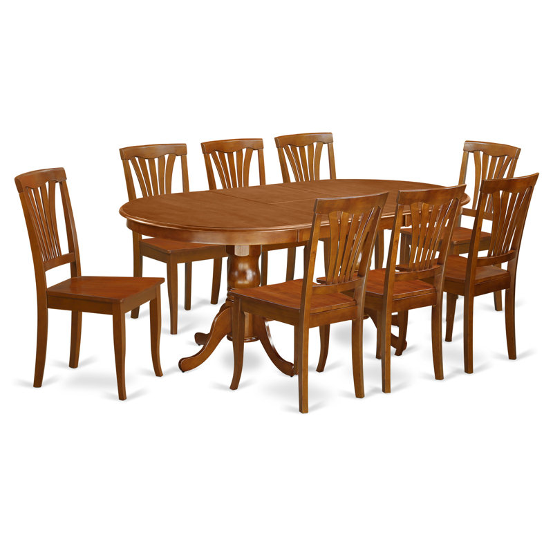 Ensemble de mobilier de salle à manger 9 pièces comprenant une table de cuisine ovale avec rallonge papillon et 8 chaises, brun selle