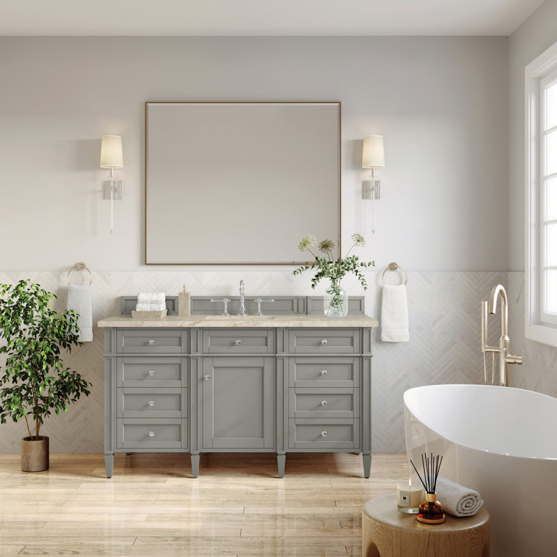 Meuble-lavabo simple 60 po Dussault, Gris urbain, Argent victorien, 8 po