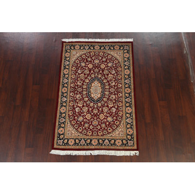Tapis rouge noué à la main de conception unique 4 pi 1 po x 6 pi 2 po New Age