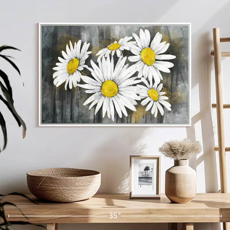 Bouquet de marguerites, 25 po x 17 po, Cadre flottant blanc