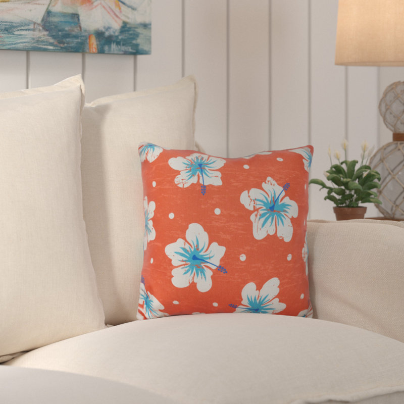 Floral Outdoor Reversible Throw Pillow, Orange