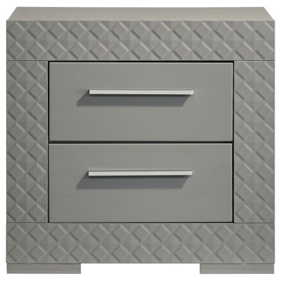 Pierce Grey High Gloss 2-drawer Nightstand Bedside Table