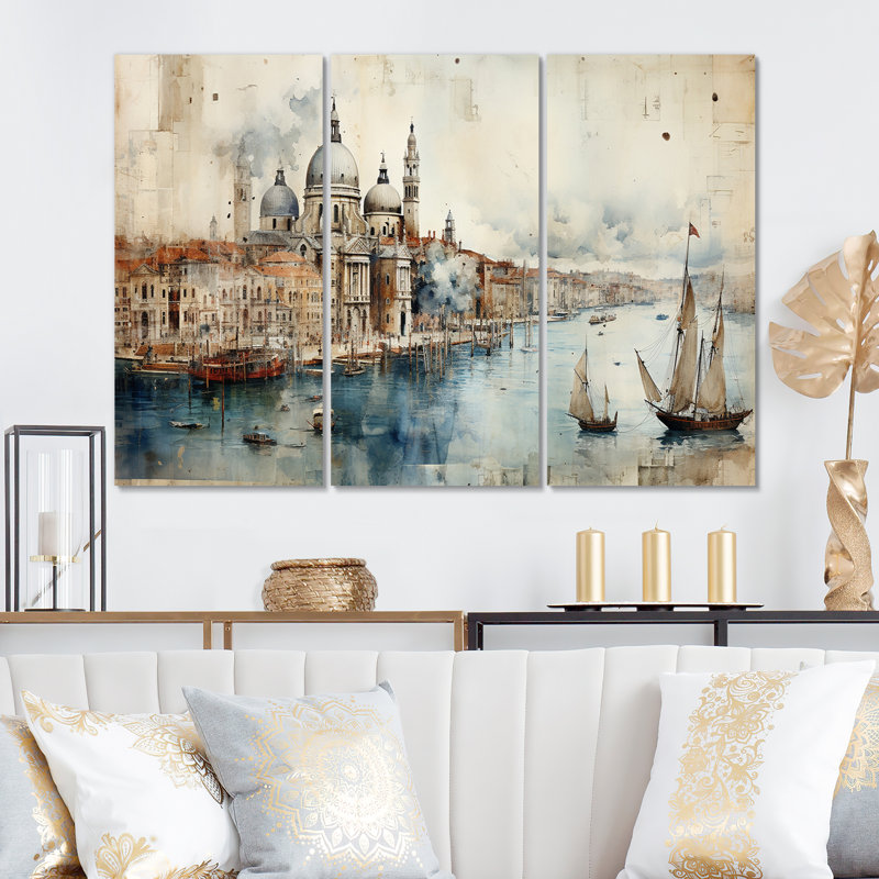 «Venice Distant Memories Journal Collage II», ensemble d'art mural sur toile Venise, H 32 po x l 48 po x P 1 po