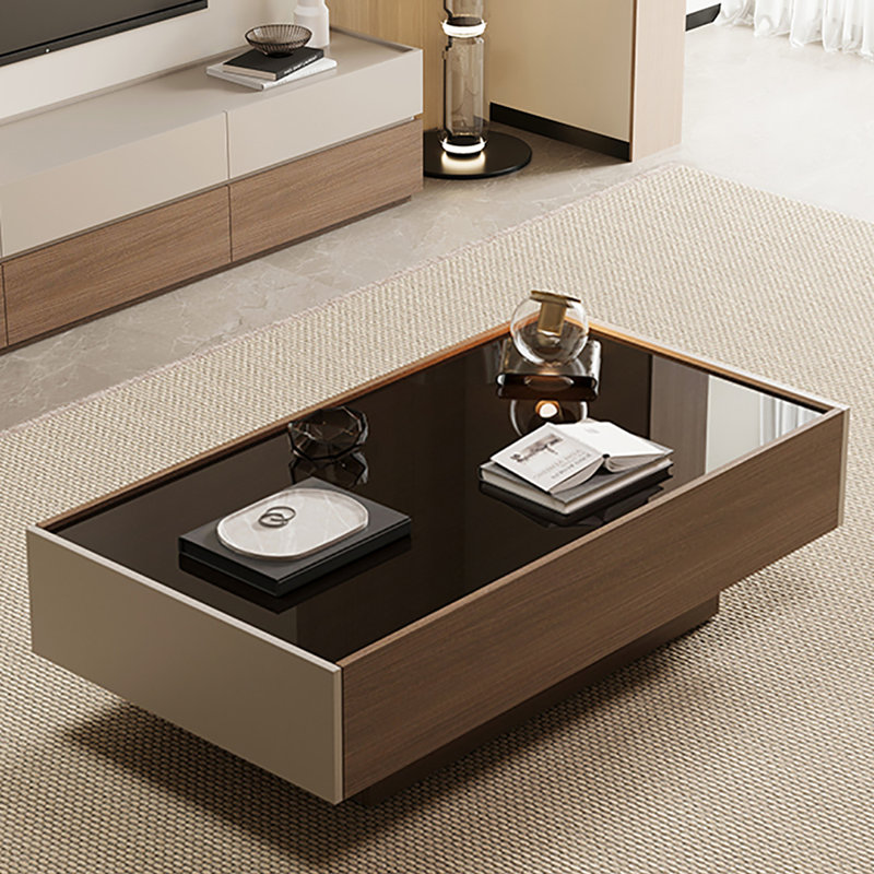 Glass Top Single Coffee Table, Nut-Brown, 15" H x 51.2" W x 25.6" D