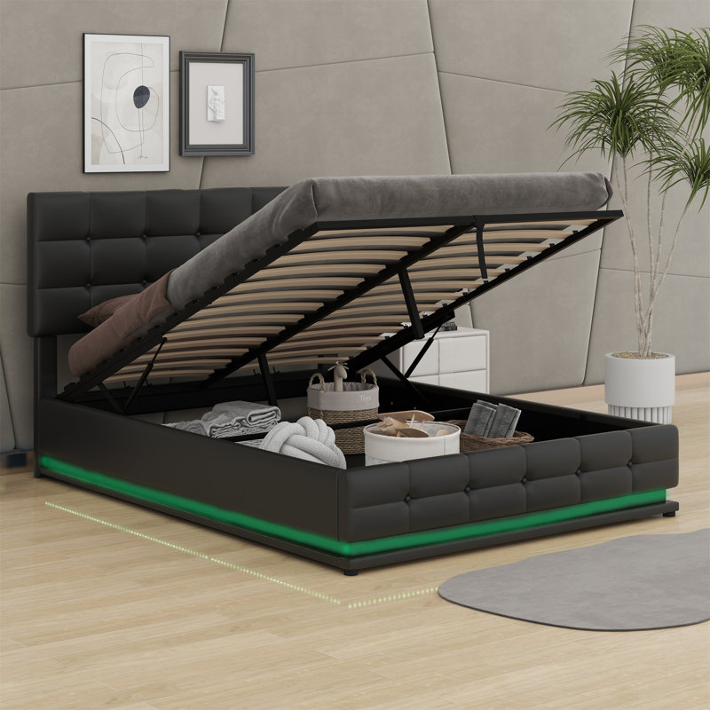 Deaundra Upholstered Platform Storage Bed, Black, Full / Double