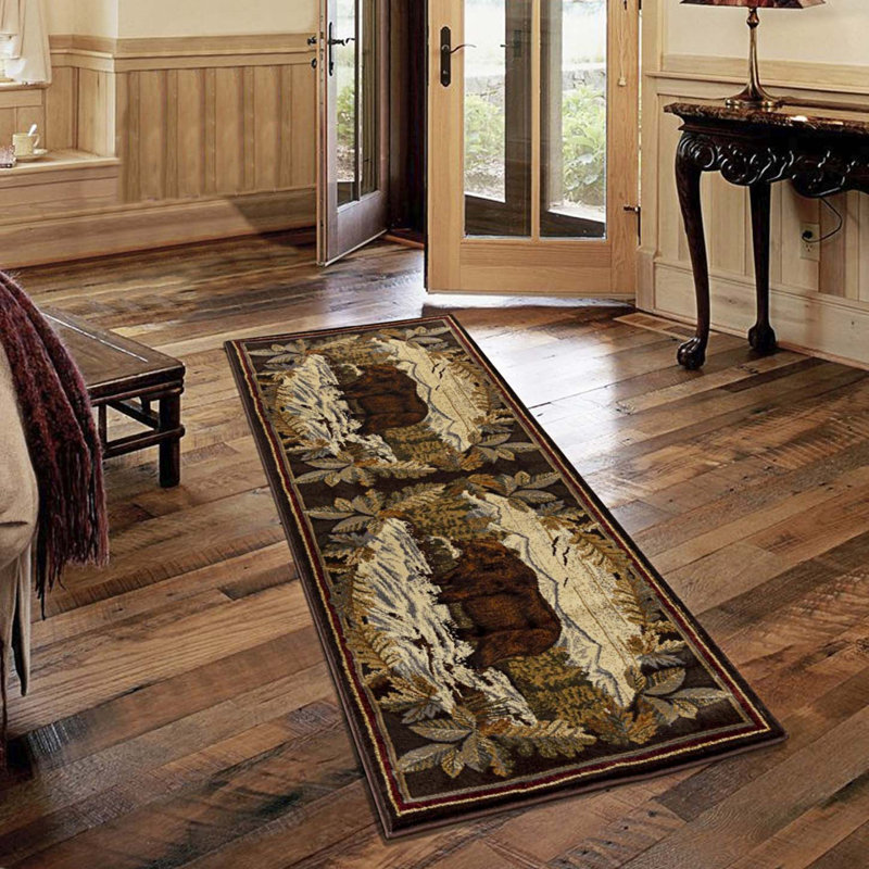 "A Hunting Bear In A River" Area Rug, Runner 2'7" x 7'3"