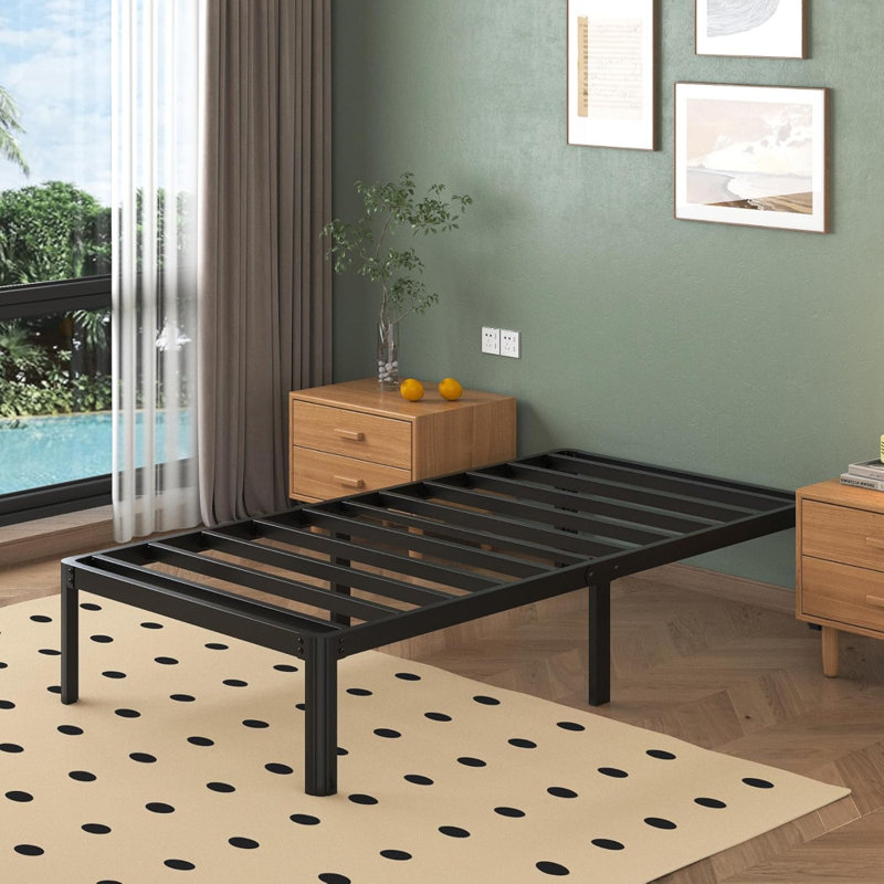 14 InchBed Frame With Rounded Corner Legs, 2000 LBS Heavy Duty Size PlatformBed Frame No Box Spring Needed, Noise Free, Easy Assembly,