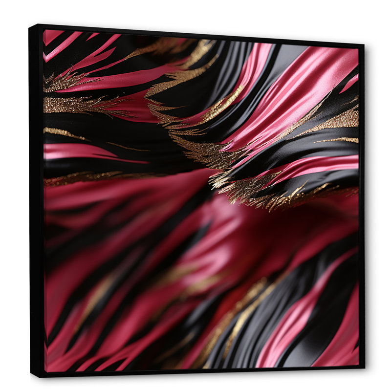 Zèbre rose et noir fractal I - impression d'art abstrait mural, Cadre flottant noir, H 30 po x l 30 po x P 1,5 po