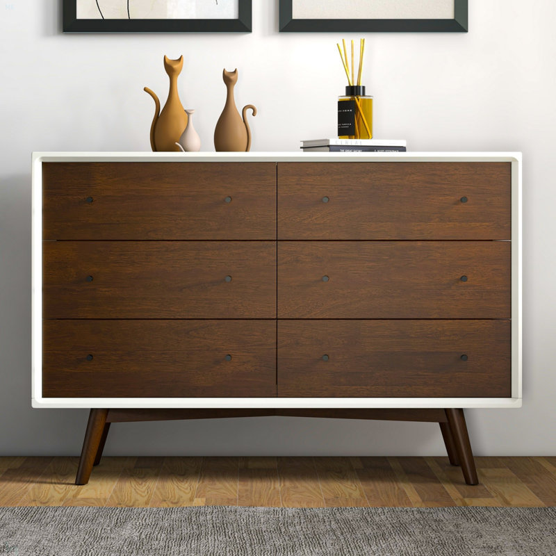 Solution de rangement 6 tiroirs Mid-Century moderne en bois massif
