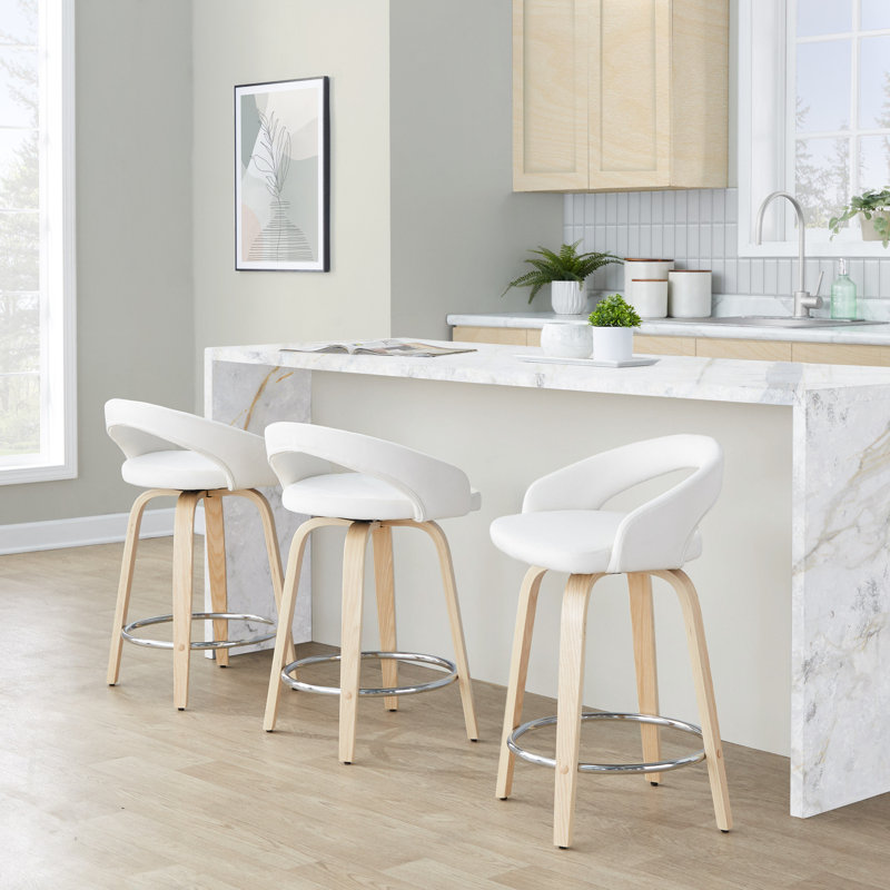 Contemporary Counter Stool, Siège blanc / cadre naturel