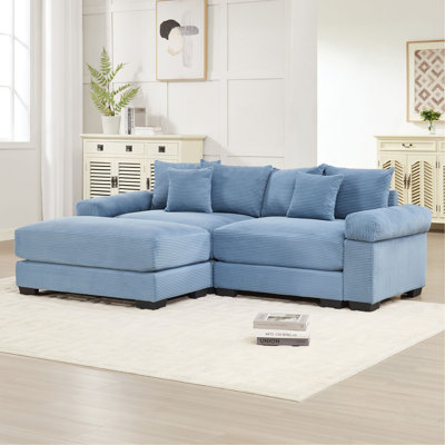 Canapé modulaire surdimensionné en L surdimensionné en nuage, tissu en velours côtelé doux, avec repose-pieds, accoudoirs larges à assise profonde, conception ergonomique, 6 coussins décoratifs, assemblage facile, pour les salons, les salons