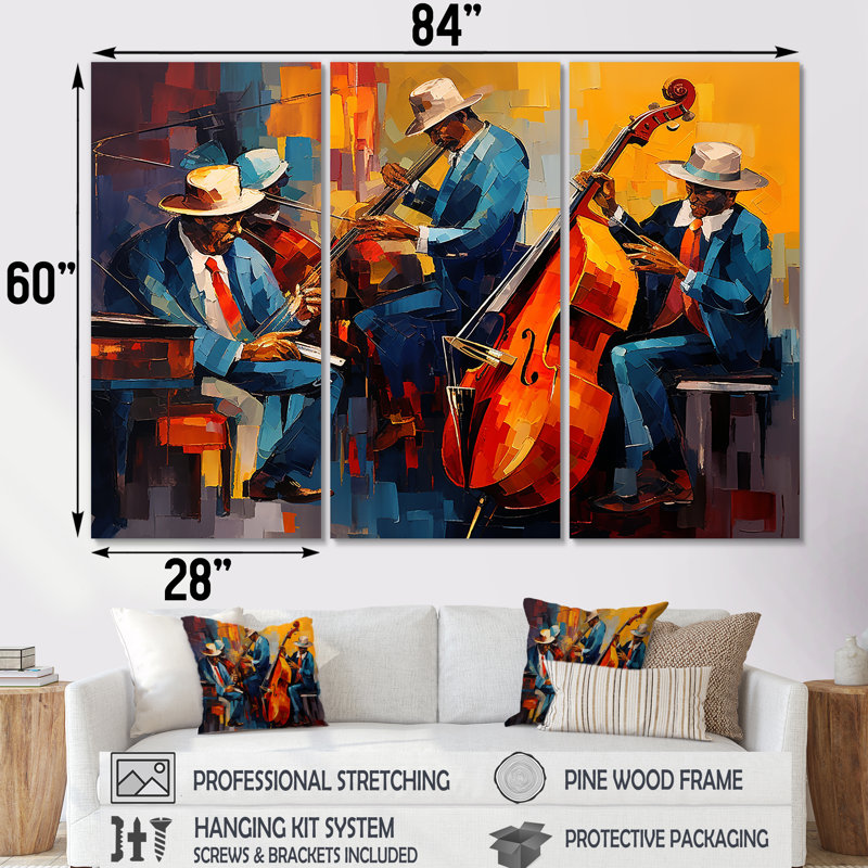 Nelia - ensemble d'art mural musicien, H 60 po x l 84 po x P 1,5 po, Toile tendue