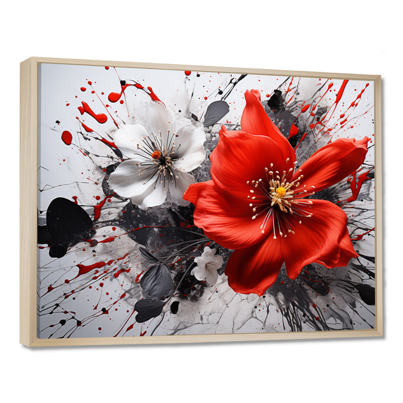 Red Grey Botanical Symphony I - Abstract Botanicals, reproduction d'art sur toile encadrée, H 16 po x l 32 po, Érable