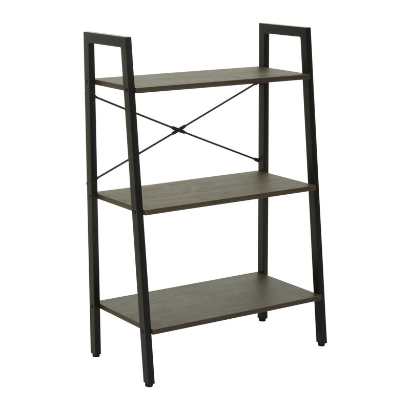 Octa 97cm H x 64cm W Solid Wood Etagere Bookcase, Dark Oak, Black
