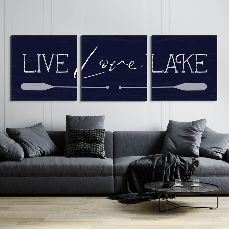 «Epic Art, Live, Love, Lake» par Lux + Me, art mural en verre acrylique, ensemble de 3 pièces, H 36 po x l 108 po 