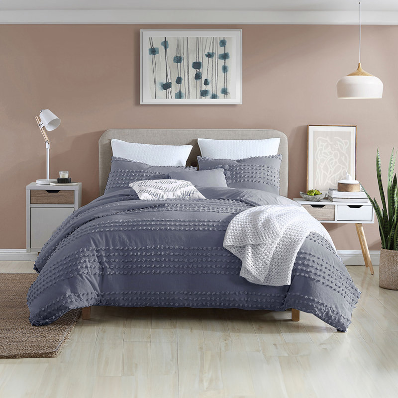 Swift Home Marilla 100% Cotton 5-Piece Clip Jacquard Pom Pom Texture Comforter Set - 2 Decorative Pillows Included - All-Seasonal Warmth, Durable, Easy Care