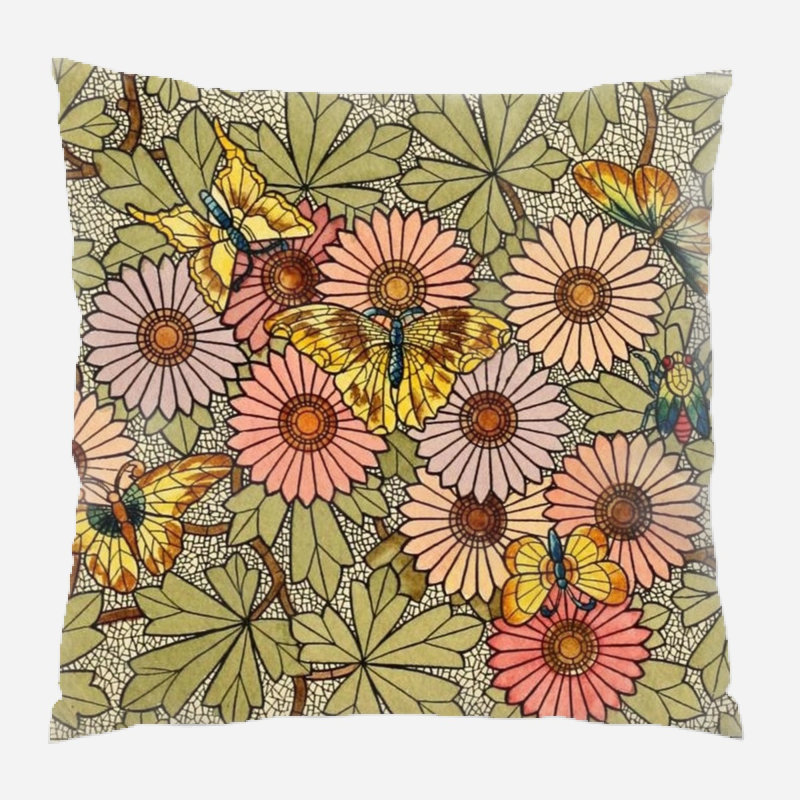 Flower Geometric Microsuede Reversible Throw Pillow