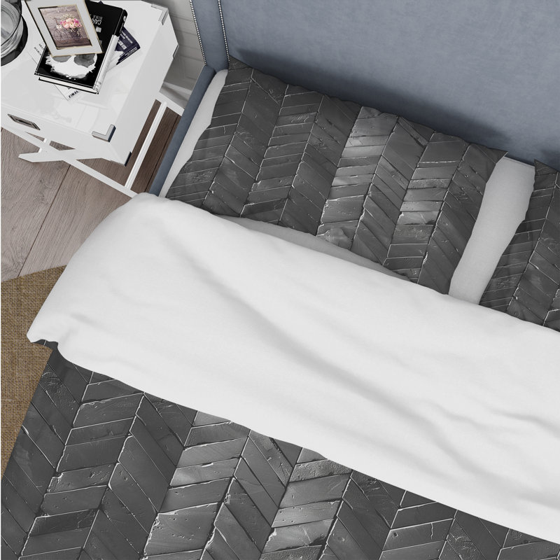 Ensemble de housse de couette noir gris à chevrons - Mid-Century, Housse de couette très grand + 2 taies décorativ