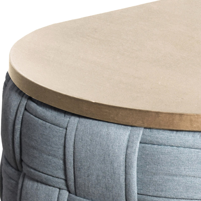 Table basse ovale bleu sarcelle, plateau de table robuste de 15 mm d'épaisseur pour des actions variées, conversation facilitée, tissu en chenille confortable, plateau de table en bois naturel, interactif, teinte texturée douce
