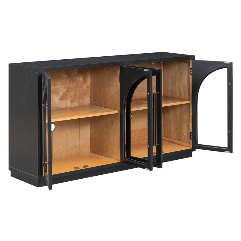 Buffet, table de buffet, armoire de salle à manger, crédence de bureau avec portes arquées, Noir, noir, noir, noir