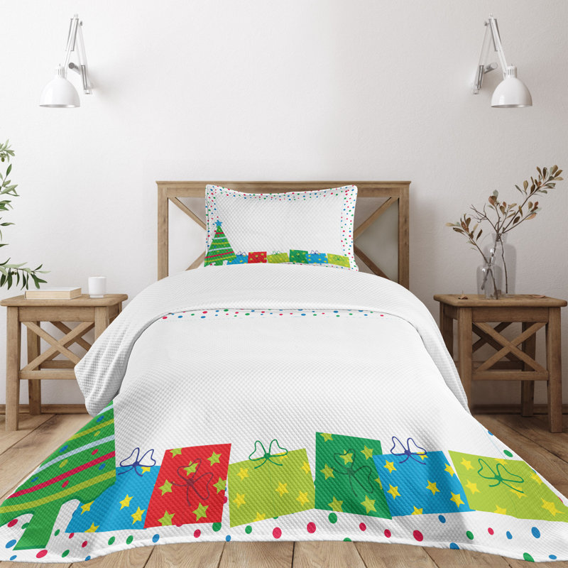 Ambensonne Party Bedspread Christmas Multicolor Multicolor, Twin Coverlet/Bedspread + 1 Pillow Shams