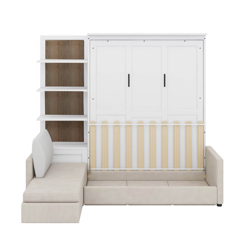 Grand lit escamotable avec canapé et tablettes, White