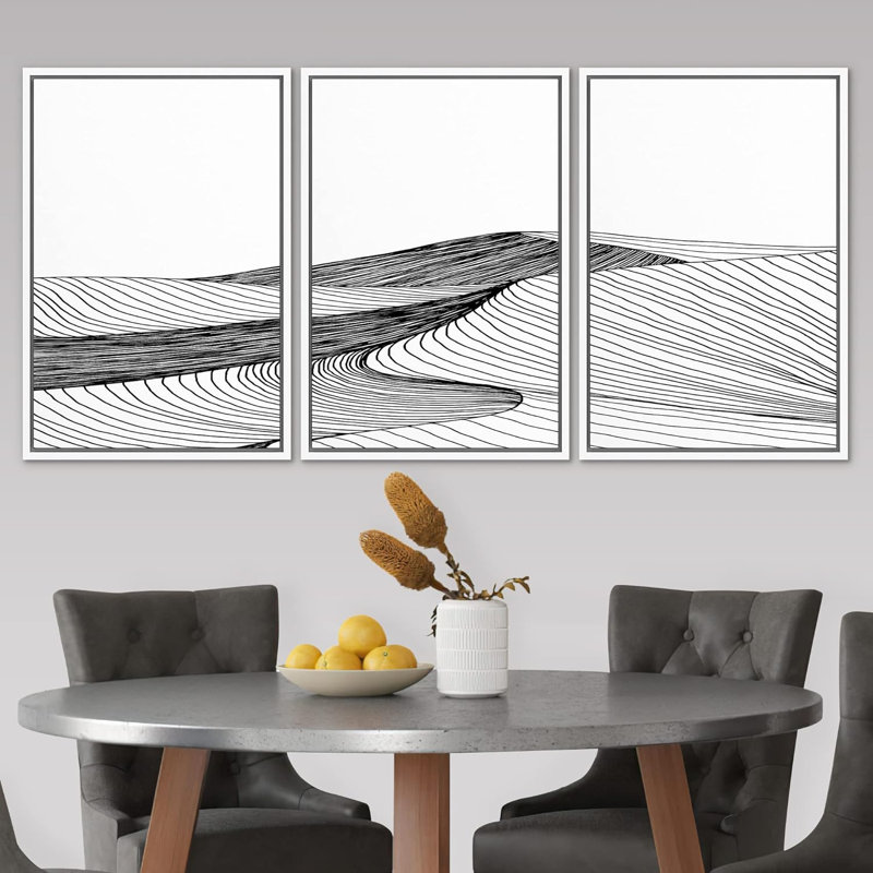 Line Art Shadow Nature Landscape Mountain Minimalist - ensemble de 3 reproductions sur toile flottantes, Blanc