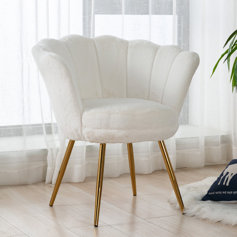 Dorval Upholstered Armchair, White Faux Fur