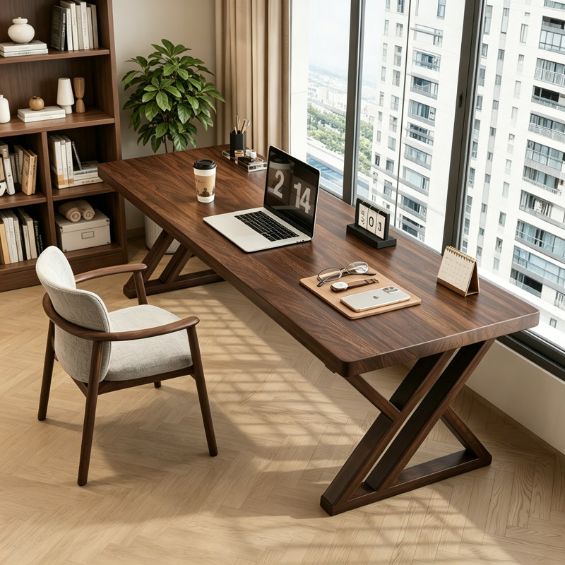 Bureau simple en bois massif noyer, H 29,5 po x l 70,87 po x P 19,7 po