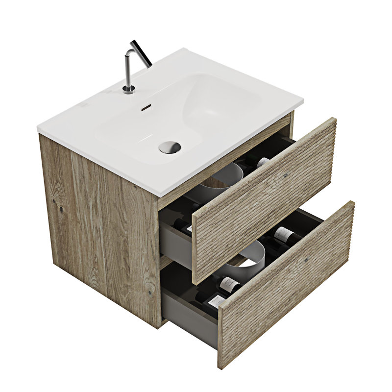 Wall Mounted Bathroom Vanity With Integrated Ceramic Sink With Overflow, 24"